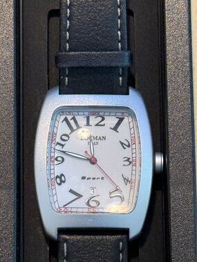 ocman Italy Sport Watch Ref 486 Aluminum Case Leather Strap w/ Box